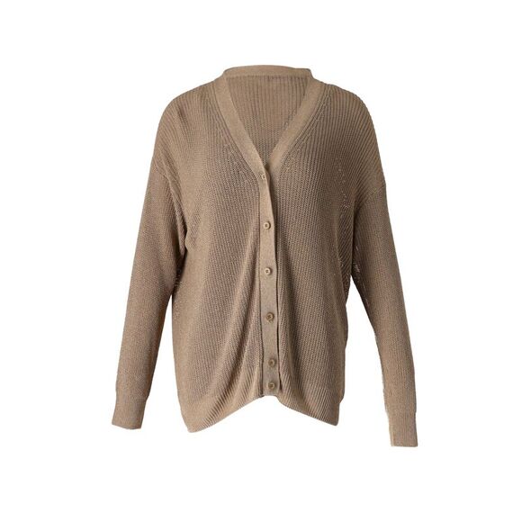Max Mara Tenue Loose Knit Tank Top and Cardigan Set in Brown Viscose